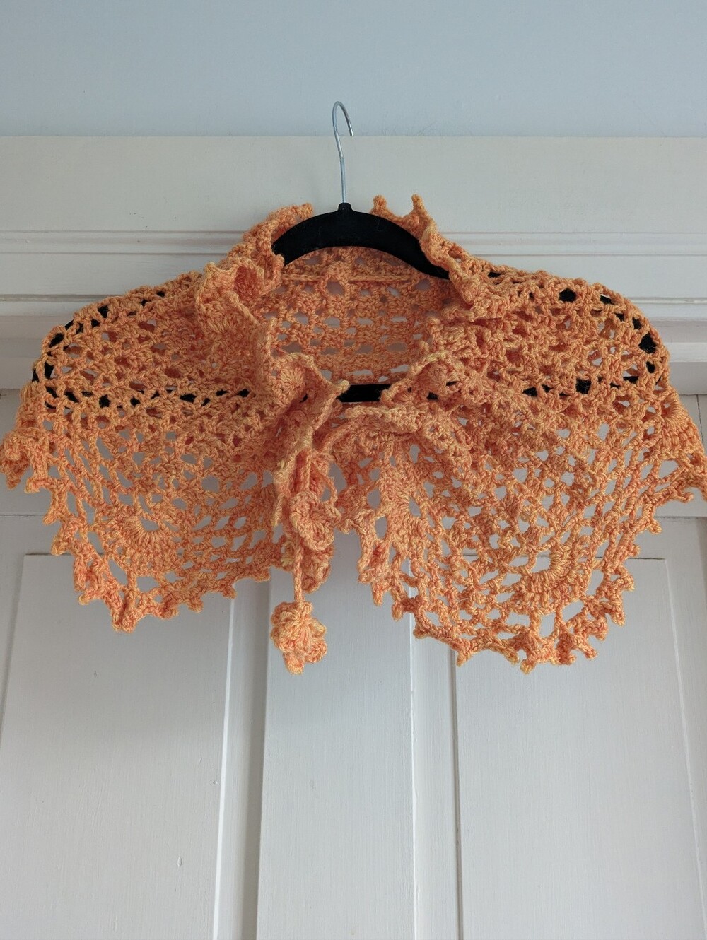 Hand Crochet Orange Ruffle Collar w/ Flower Ties
